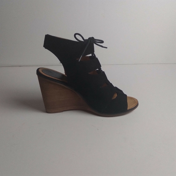 Melrose and Market open toe black lace up suede lace up wedge size 10M. - Picture 2 of 9